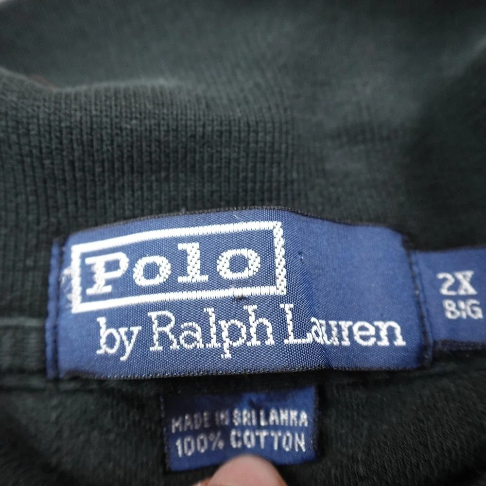 VTG Ralph Lauren Polo Shirt Mens 2XB Black Herringbone Long Sleeve Knit Pony Top